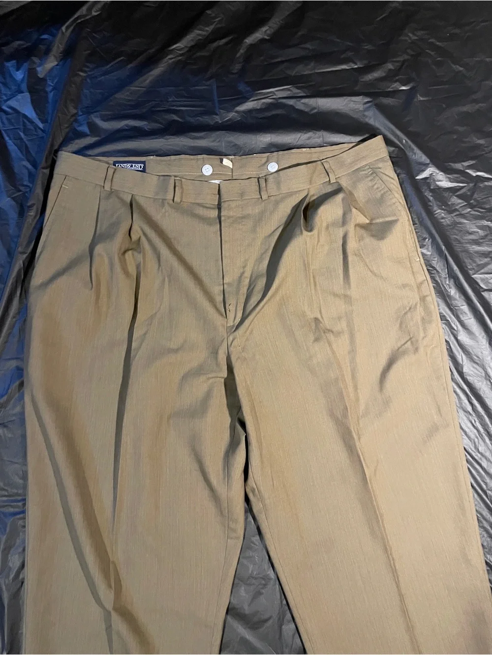 Lands End Mens Pleated Dress Trousers Olive Khaki 44 Regular